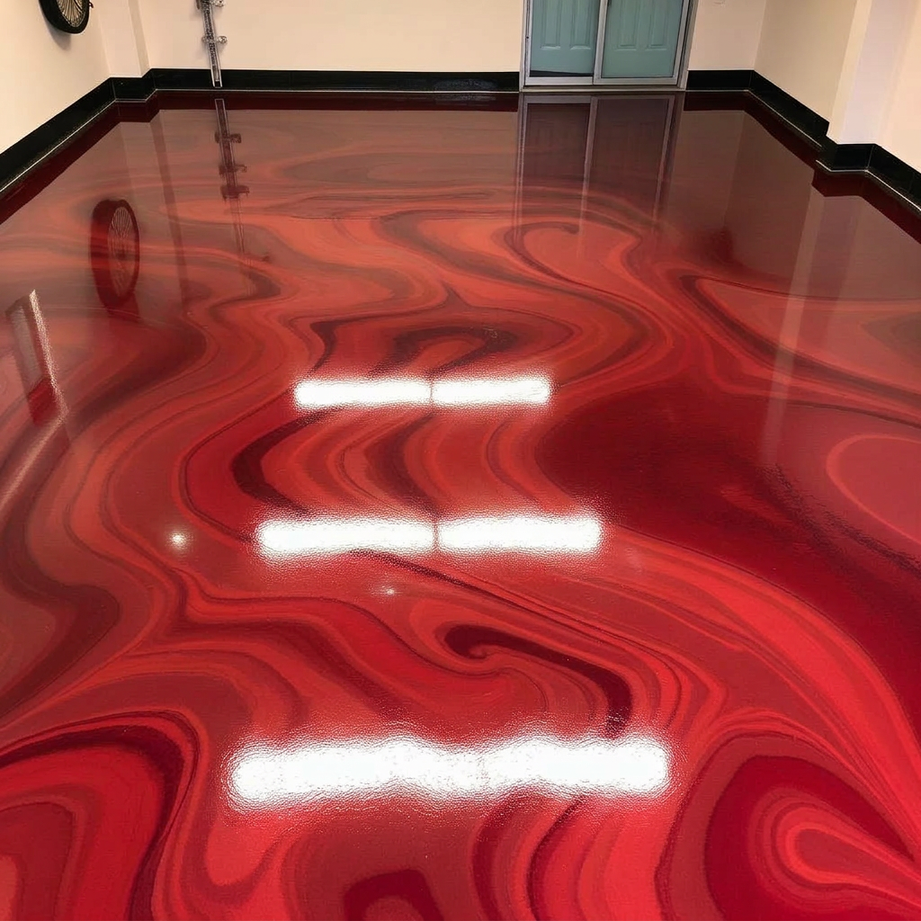 Metallic orange epoxy floor